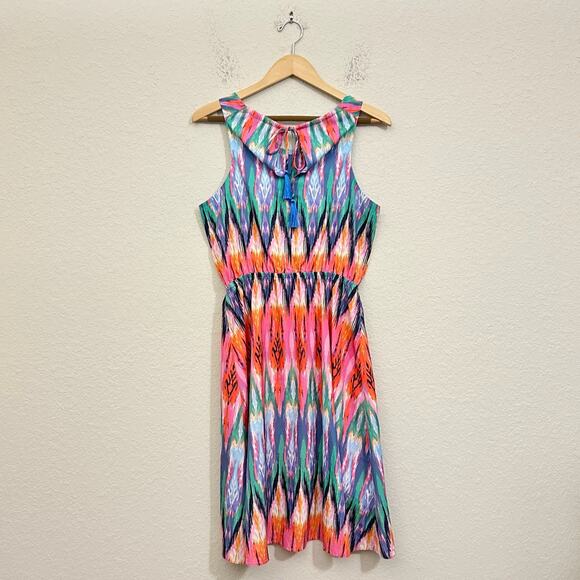 ATHLETA Martinique Dress Colorful Ikat Sleeveless Tasseled Hippie Summer - Picture 2 of 12